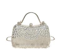 TABAGFKFNV Tassel Evening Banquet Bag Glitter Wrist Box Handbag Large Capacity Rhinestone Ladies Clutch Women(Silver)