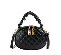 TABAGFKFNV Women's Bags Stylish Quilted Embroidery Crossbody Handheld Small Round Design Aesthetic(Black)
