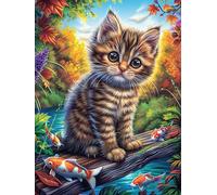 Tabby Cat Fishing Persona en el bosque mágico Puzzle 1000 Piezas Cartón Resistente Cuento de hadas acompañante mágico Rompecabezas Familiar Para Toda La Familia Juguete Educativo 3D Maquetas Construir