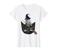 Tabby Cat In The Pocket Witch Hat Halloween Camiseta gráfica económica, Mujer, Blanco, XS