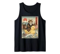 Tabby Cat Ninja Vintage Japonés Ukiyo-e Arte Camiseta sin Mangas