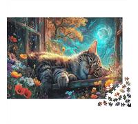 Tabby Cat par la fenêtre Puzzles 1000pcs Jigsaw Puzzle Pet for Teenagers Jeu Stimulant Décoration De Salon 38x26cm/1000pcs