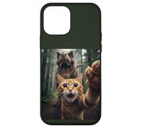 Tabby Cat Selfie Escape from Dinosaur Funny for Teens Adults Carcasa para iPhone 12 Mini