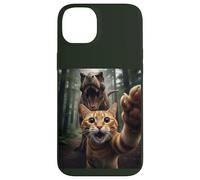 Tabby Cat Selfie Escape from Dinosaur Funny for Teens Adults Carcasa para iPhone 14 Plus