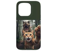 Tabby Cat Selfie Escape from Dinosaur Funny for Teens Adults Carcasa para iPhone 15 Pro