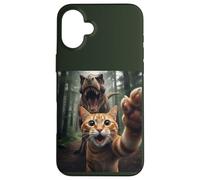 Tabby Cat Selfie Escape from Dinosaur Funny for Teens Adults Carcasa para iPhone 16 Plus