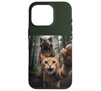 Tabby Cat Selfie Escape from Dinosaur Funny for Teens Adults Carcasa para iPhone 16 Pro