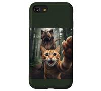 Tabby Cat Selfie Escape from Dinosaur Funny for Teens Adults Carcasa para iPhone SE (2020) / 7/8