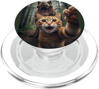 Tabby Cat Selfie Escape from Dinosaur Funny for Teens Adults PopSockets PopGrip para MagSafe