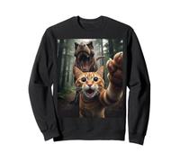 Tabby Cat Selfie Escape from Dinosaur Funny for Teens Adults Sudadera