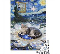 Tabby Gato Rompecabezas Imposible,desafío for Adults Flor Mosaico Entretenimiento Creativo 1000 Piezas Obra De Arte De Juego De para Adultos Y Niños 1000pcs (75x50cm)