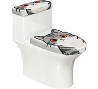 Tabby - Juego de 2 fundas elásticas para inodoro con diseño de cara de gato, tapa elástica y fundas para tanque para baño, suave, lavable, decoración de inodoro en forma de U