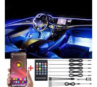 TABEN Control de aplicación de luz Ambiental + Control Remoto RGB Lámpara de luz de Ambiente de Coche Suave DIY Reajuste Banda de Fibra óptica 64 Colores Iluminación Interior Luz Decorativa 1W 12V 6m