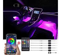 TABEN Control de aplicación de luz ambiental + Control remoto RGB Lámpara de luz de ambiente de coche Suave DIY Reajuste 6m Banda de fibra óptica 64 colores Iluminación interior Luz decorativa 12V-24V