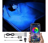 TABEN Kit de iluminación Ambiental de pie de automóvil RGB Control App 16,7 Millones de Colores de música Sincronizada Cargador a Bordo + USB Luz de Ambiente del Pozo del pie Interior del automóvil