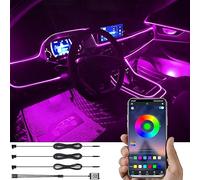 TABEN Kit de iluminación ambiental para automóvil 4m Fibra óptica 64 colores Control de aplicación USB Luz de ambiente para automóvil DIY 16 millones RGB Sonido multicolor Música activa Sincronización