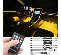 TABEN Kit de iluminación Ambiental para automóvil, 5 en 1 con Fibra óptica de 6 m, función de Memoria Activa de Sonido de Ritmo de música Multicolor y Control Remoto inalámbrico DC 12V