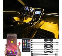 TABEN Kit de iluminación Ambiental para Coche, 6 en 1 con Fibra óptica de 8 m, música Multicolor, Ritmo, Sonido, función de Memoria Activa, Control Remoto y Control de la aplicación Bluetooth DC 12V