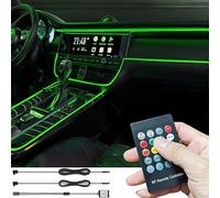 TABEN Kit de luz Ambiental para automóvil 3 m Fibra óptica 8 Colores Controlador Remoto RF Sincronización de música Multicolor Iluminación Ambiente Interior para automóvil USB con Cargador automóvil