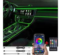 TABEN Kit de luz Ambiental para automóvil 3m Fibra Óptica 64 Colores RF Mando a Distancia + App Control RGB Sonido Música Sincronización USB Coche Interior Atmósfera Iluminación con Cargador de Coche