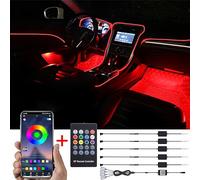 TABEN Kit de luz ambiental para coche, 6 metros de fibra óptica integrada, iluminación del espacio para los pies, control remoto de sincronización de música y control de la aplicación Bluetooth 12-24V