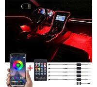 TABEN Kit de luz Ambiental para Coche, 6 Metros de Fibra óptica integrada Iluminación Multicolor Música Sync Rhythm Control Remoto inalámbrico y Control de aplicación Bluetooth DC 12V-24V