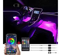 TABEN Luz Ambiental App Control + Control Remoto RGB Lámpara de luz Ambiental del Coche Suave DIY Reajuste 4m Banda de Fibra óptica 64 Colores Iluminación Interior Luz Decorativa 1W DC 12V-24V