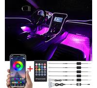 TABEN Luz Ambiental App Control + Control Remoto RGB Lámpara de luz Ambiental del Coche Suave DIY Reajuste 8m Banda de Fibra óptica 64 Colores Iluminación Interior Luz Decorativa 1W DC 12V-24V