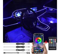 TABEN Luz Ambiental del Coche RGB Control Remoto + App Control Lámpara de luz Decorativa Montaje de Bricolaje Tubo de Fibra óptica Flexible 64 Colores Iluminación Interior Atmósfera Luz 1W DC 12V 4m