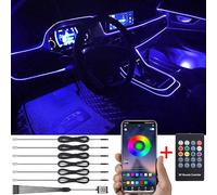 TABEN Luz Ambiental del Coche RGB Control Remoto + App Control Lámpara de luz Decorativa Montaje de Bricolaje Tubo de Fibra óptica Flexible 64 Colores Iluminación Interior Atmósfera Luz 1W DC 12V 8m