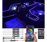 TABEN Luz Ambiental del Coche RGB Control Remoto + App Control Lámpara de luz Decorativa Montaje de Bricolaje Tubo de Fibra óptica Flexible 64 Colores Iluminación Interior Atmósfera Luz 1W DC 12V 6m