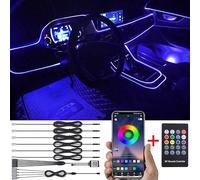 TABEN Luz Ambiental del Coche RGB Control Remoto + App Control Lámpara de luz Decorativa Montaje de Bricolaje Tubo de Fibra óptica Flexible 64 Colores Iluminación Interior Atmósfera Luz 1W DC 12V 8m