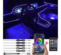 TABEN Luz Ambiental del Coche RGB Control Remoto + App Control Lámpara de luz Decorativa Montaje de Bricolaje Tubo de Fibra óptica Flexible 64 Colores Iluminación Interior Atmósfera Luz 1W DC 12V 6m
