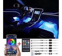 TABEN Luz Ambiental Interior del automóvil 64 Colores Control de aplicación + Controlador Remoto RGB + Luz de pie + Luz de Caja Almacenamiento Kit de luz de atmósfera del Coche Luces de Tira de Fibra