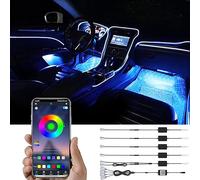 TABEN Luz Ambiental Interior del automóvil 64 Colores Control de App + luz de pie Decoración del automóvil Atmósfera Kit de luz Impermeable Atmósfera de Fibra óptica Neón Strip Luces frías 12V-24V 8m