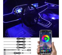 TABEN luz Ambiental para Coche, Control de aplicación, reajuste DIY, Tubo de Fibra óptica Flexible, 64 Colores, iluminación Interior para el Espacio para los pies, luz de atmósfera 1W DC 12V 5m