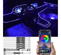 TABEN luz Ambiental para Coche, Control de aplicación, reajuste DIY, Tubo de Fibra óptica Flexible, 64 Colores, iluminación Interior para el Espacio para los pies, luz de atmósfera 1W DC 12V 8m