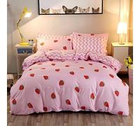 Tabeskly Infantil Niña Fresa Funda Nordica Cama Saco Nordico con Cremallera Rosa 135×200cm