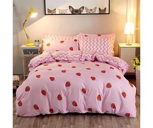 Tabeskly Infantil Niña Fresa Funda Nordica Cama Saco Nordico con Cremallera Rosa 135×200cm