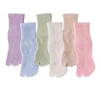Tabi - Calcetines de algodón con puntera dividida, para correr, informales, para niños, niñas, adolescentes de 2 a 15 años, 6 pares, Púrpura claro+azul claro+verde claro+rosa+camello+gris blanco, 6-10