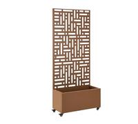 casa.pro Tabique con Jardinera Bernalda Divisor de Espacios Biombo Separador de Ambientes Exterior Interior Exponer Tus Plantas Protege del Sol Viento Acero Galvanizado 190 x 82 x 38 cm - Marrón