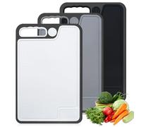 Tabla Cortar Cocina, Juego de 3 Tabla de Cortar Profesional Plástico, Grande Tablas de Cocina Antideslizantes con Ranuras para Jugo y Prensa de Ajos, Sin BPA, 35 x 23 cm para Verduras/Frutas/Carnes