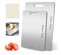 Tabla de Cortar Acero Inoxidable, 2 Piezas Ambos Lados Tabla Cortar Acero Inoxidable, con Almohadilla de silicona antideslizante, Garantizar el Sabor Original de Los Ingredientes, para carne, queso