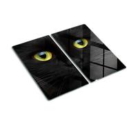 Tabla de Cortar Cristal 2x30x52 cm Placa de Corte Fina para Encimera de Cocina Resistente 2 Unidades Decorativa Patas de Silicona Higienicas de Vidrio Templado - Ojos de gato