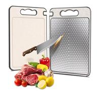 Tabla de Cortar de Acero Inoxidable Con Patron Diamante - Doble Cara Antibacteriana (Acero + PP) - Sin BPA,Grande y Duradera, Ideal para Carne, Verduras, Frutas y Pan - Superficie de Corte 36 x 25 cm