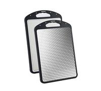 Tabla de cortar de acero inoxidable dedicada para la cocina. Para preparar por separado alimentos crudos y cocidos; para rebanar frutas y carnes.-Green