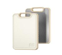 Tabla de cortar de acero inoxidable para cocina, diseño de doble cara que combina acero inoxidable 3D antideslizante y fibra de polipropileno de grano natural-M