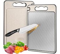 Tabla de cortar de acero inoxidable para cocina, diseño de malla antideslizante de doble cara resistente a los arañazos con ranura para jugo, paja de trigo de grado alimenticio, tabla de cortar grande