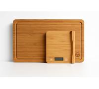 Tabla de cortar de bambú con báscula digital y soporte magnético para cuchillos - Tabla de cocina 3 en 1 ecológica y multifuncional con organizador de cuchillos (Medium)