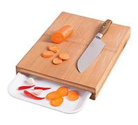 Tabla de cortar de bambú macizo, 18 mm, 38 x 26 x H4,6 cm, con bandeja recuperadora
